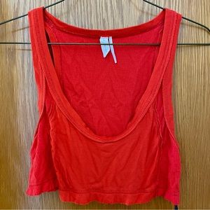 Free People Red Waffle Knit Cropped Tank